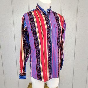 VTG Wrangler Cowboy Cut Aztec Western Shirt XLong!